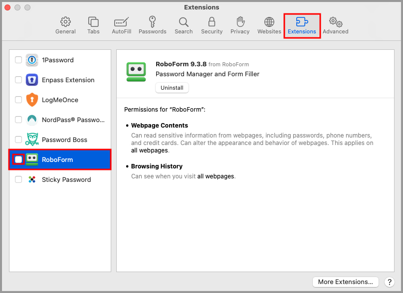 roboform extension safari