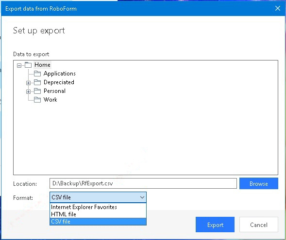 export roboform data to another computer