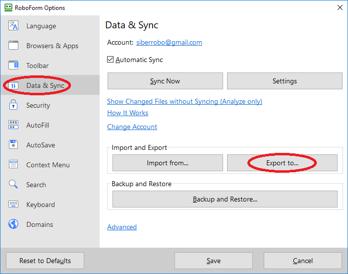 roboform export to csv version