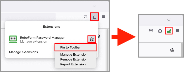 Manage your extensions using the extensions button in the toolbar