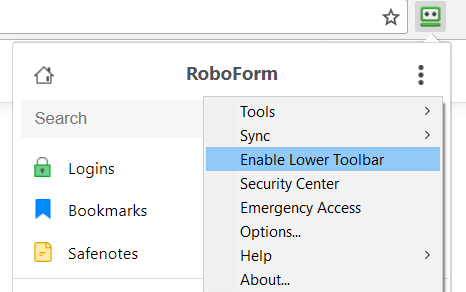 move roboform extension in chrome to top of page