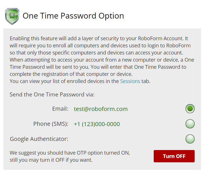 How To Enable One Time Password Otp Via Email Or Sms Roboform