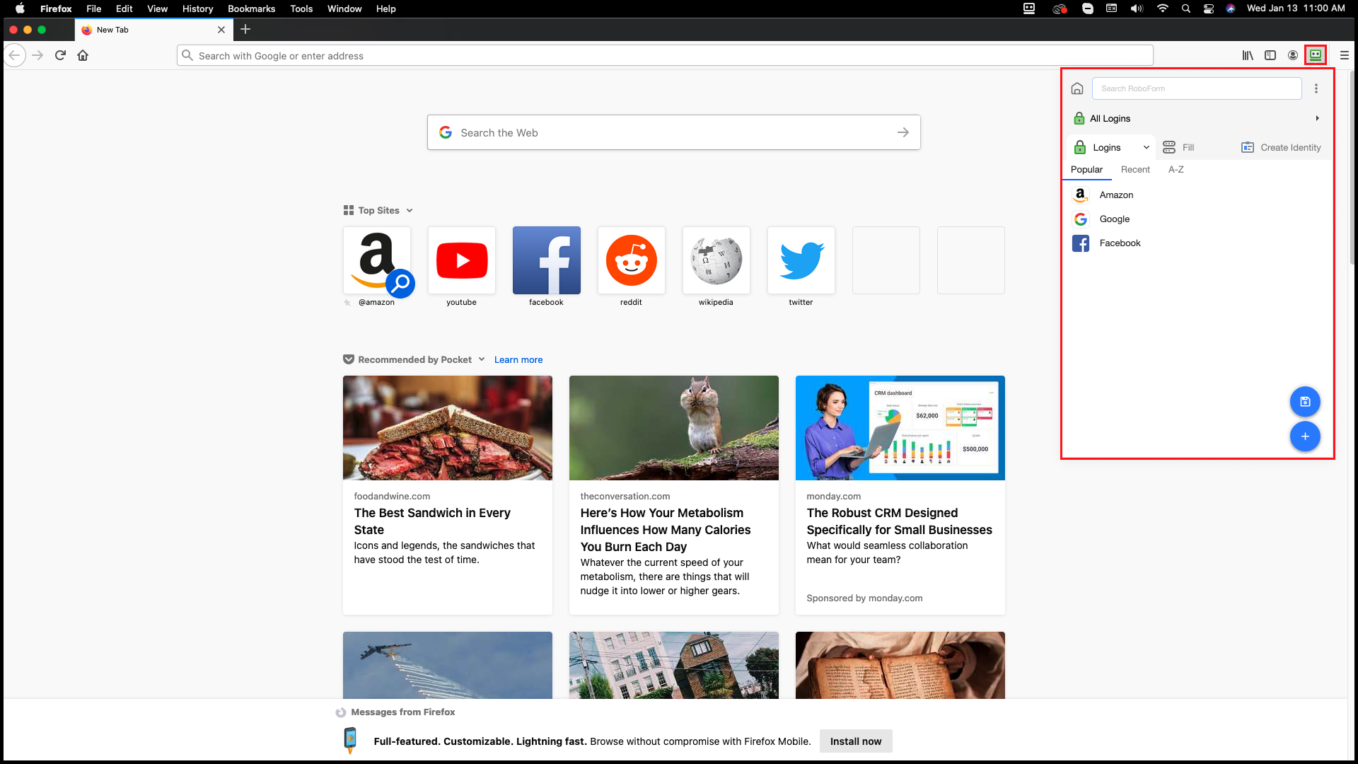 chrome roboform toolbar not showing