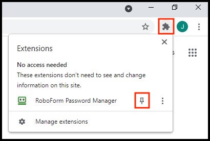 move roboform extension in chrome to top of page