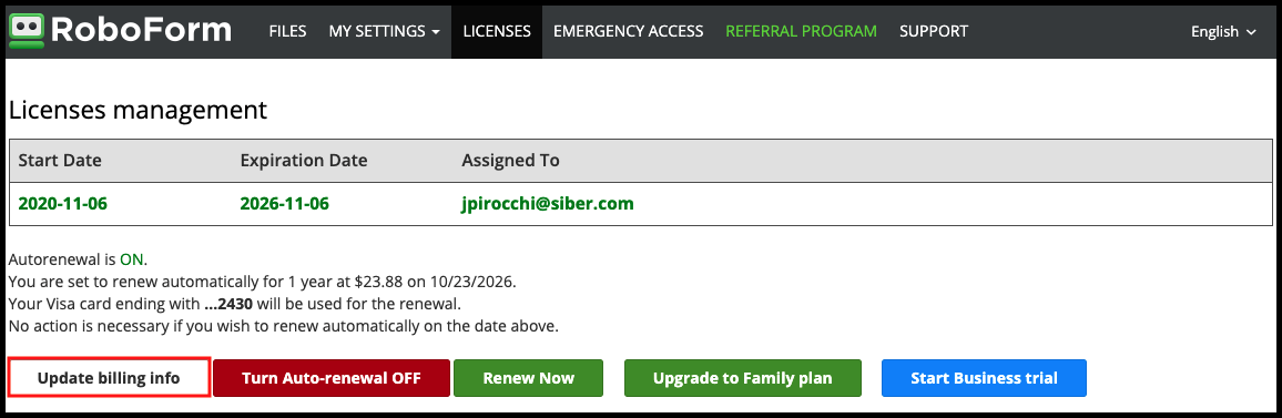 How to update your credit card or billing information – RoboForm