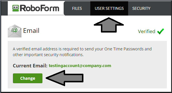 user settings, change account email
