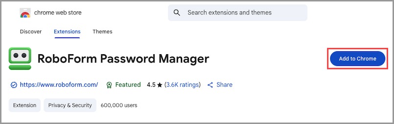 Screenshot showing how to add the RoboForm extension to the ChatGPT Atlas browser
