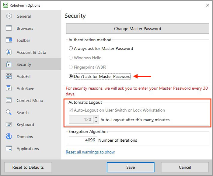 roboform not rembering royal ts password