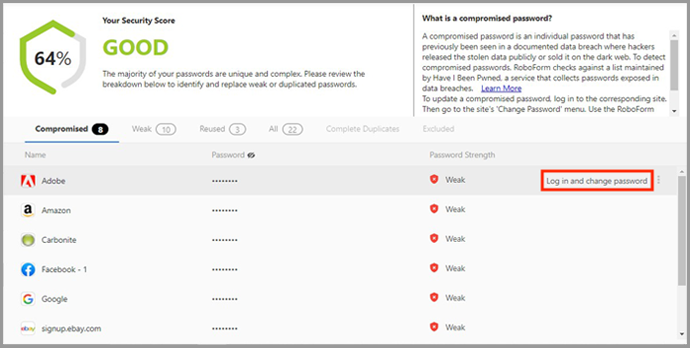 Compromised Passwords In Security Center – RoboForm